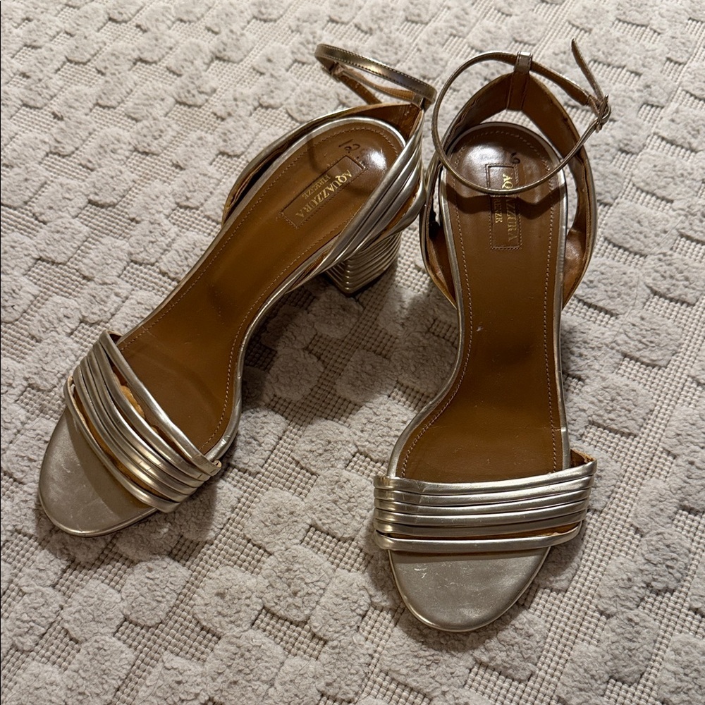 Aquazzura Silver Strappy Heels